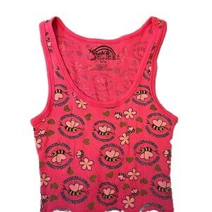 Women Size Medium Tank Top Pink Fun Bumblebee Print Ribbed Wasabi Ginger Cotton